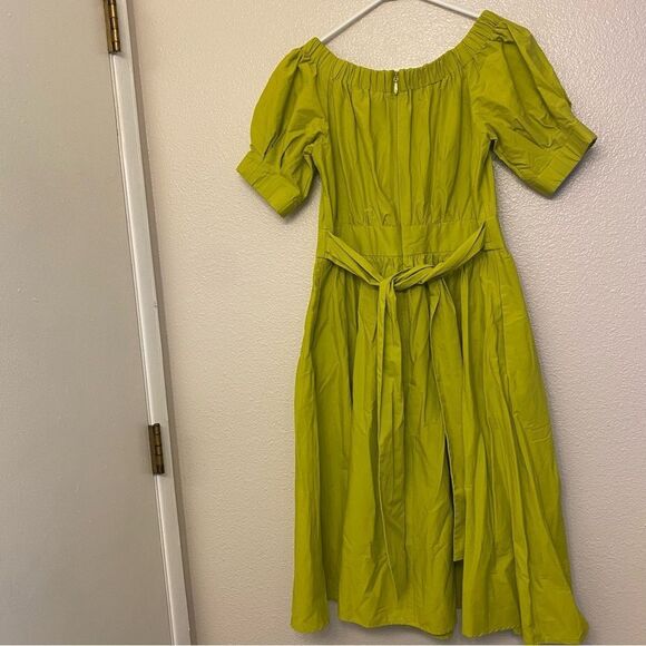 Eva Mendes lime green a line off the shoulder puff sleeve summer Dress boho L - Picture 5 of 15